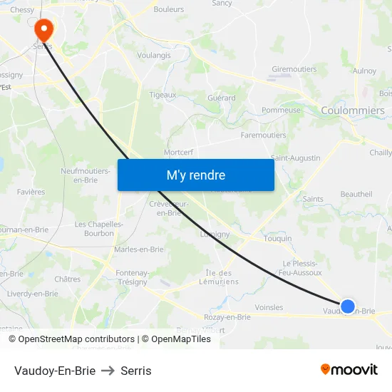 Vaudoy-En-Brie to Serris map