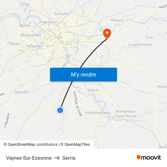 Vayres-Sur-Essonne to Serris map
