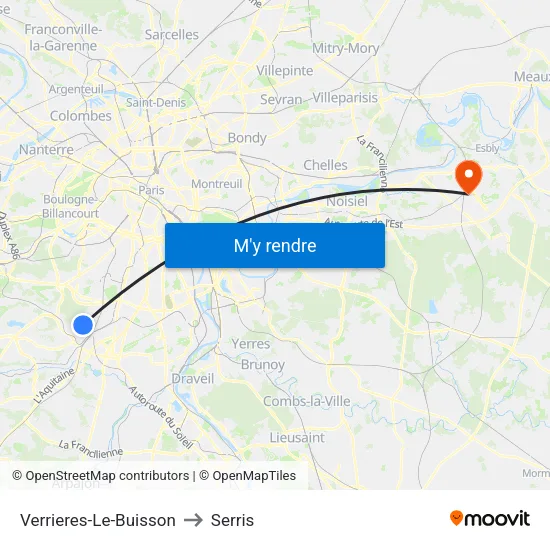 Verrieres-Le-Buisson to Serris map