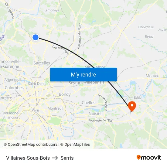 Villaines-Sous-Bois to Serris map