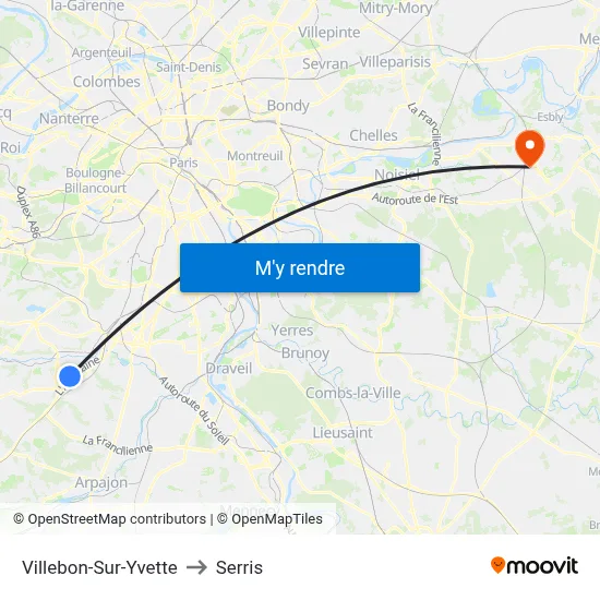Villebon-Sur-Yvette to Serris map