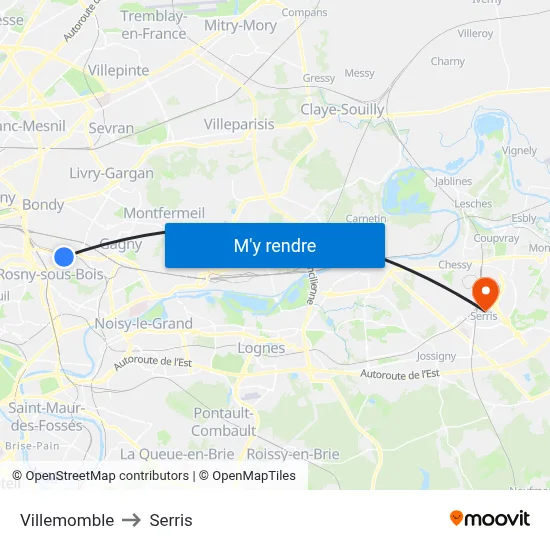 Villemomble to Serris map