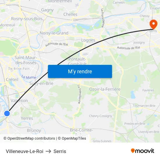 Villeneuve-Le-Roi to Serris map