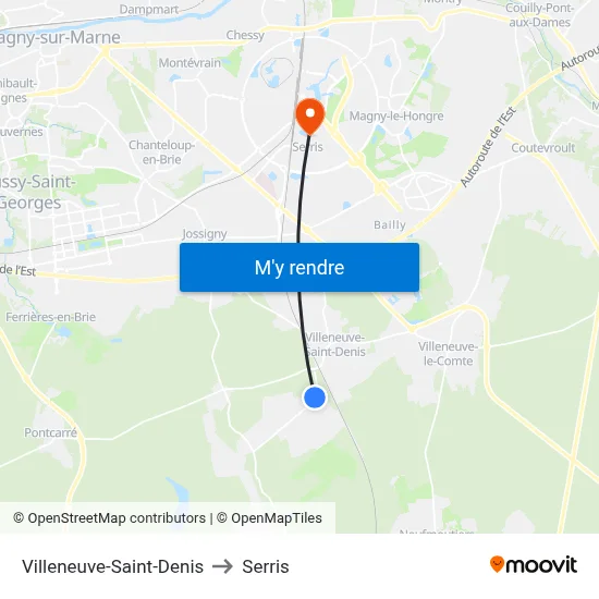 Villeneuve-Saint-Denis to Serris map
