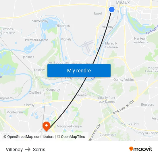 Villenoy to Serris map