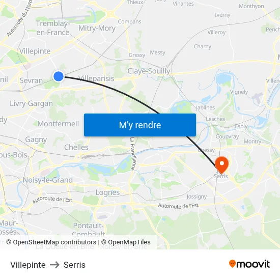 Villepinte to Serris map