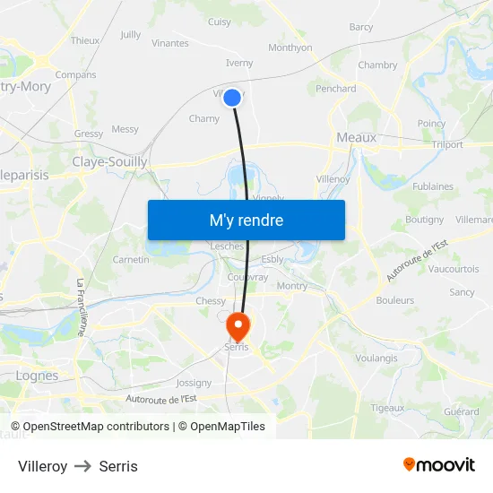 Villeroy to Serris map