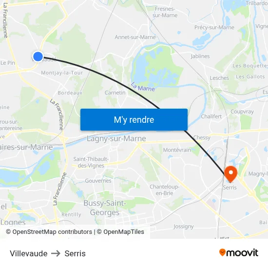 Villevaude to Serris map