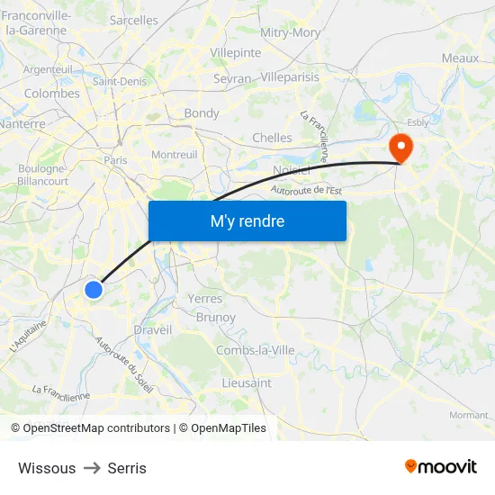 Wissous to Serris map
