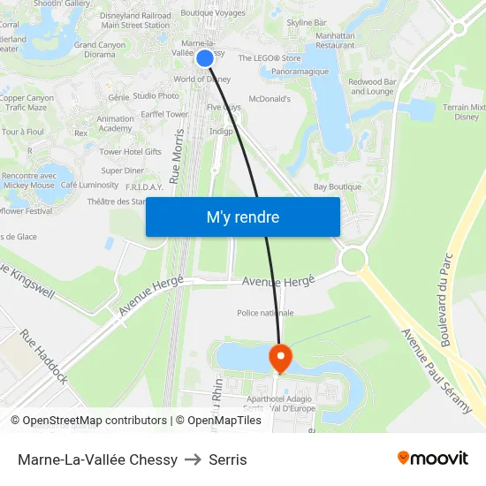 Marne-La-Vallée Chessy to Serris map