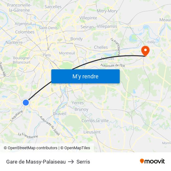 Gare de Massy-Palaiseau to Serris map