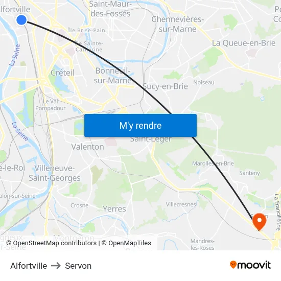 Alfortville to Servon map