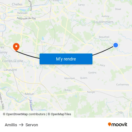 Amillis to Servon map