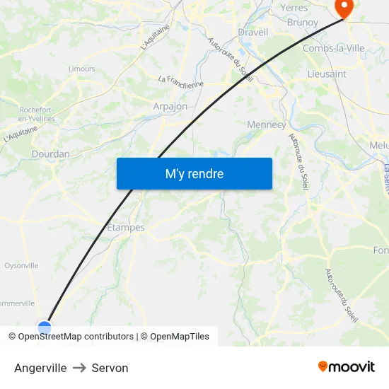 Angerville to Servon map