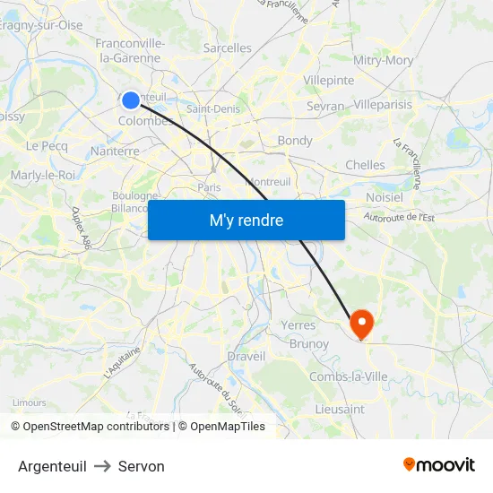 Argenteuil to Servon map