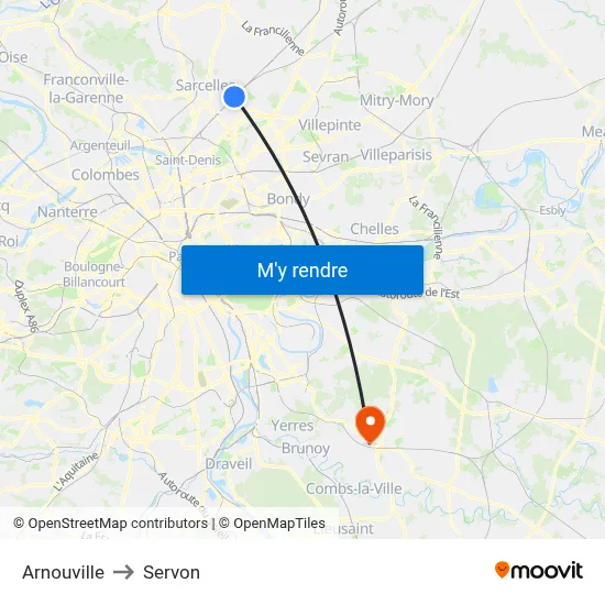 Arnouville to Servon map