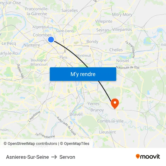 Asnieres-Sur-Seine to Servon map