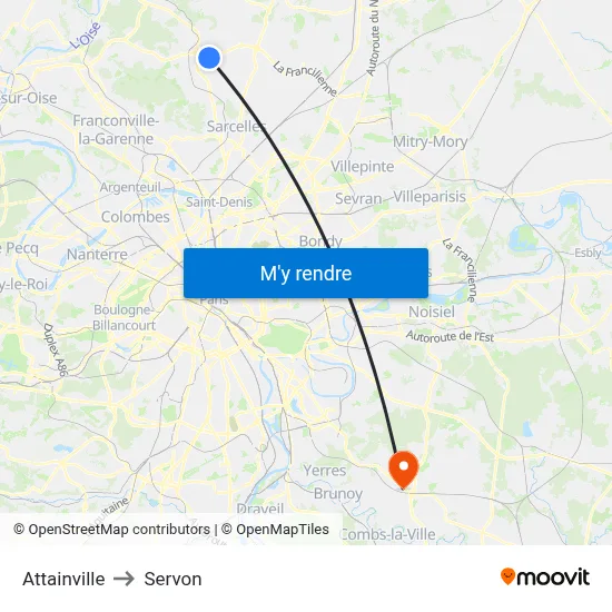 Attainville to Servon map
