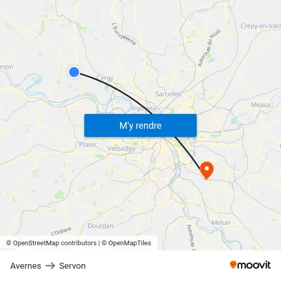Avernes to Servon map