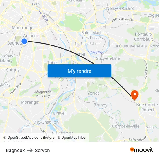 Bagneux to Servon map