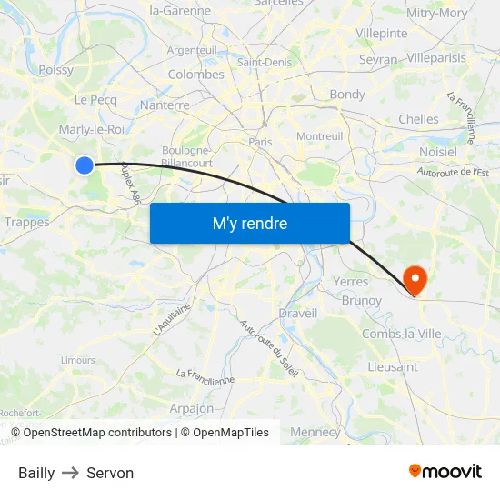 Bailly to Servon map