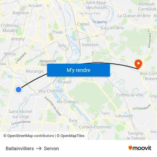 Ballainvilliers to Servon map