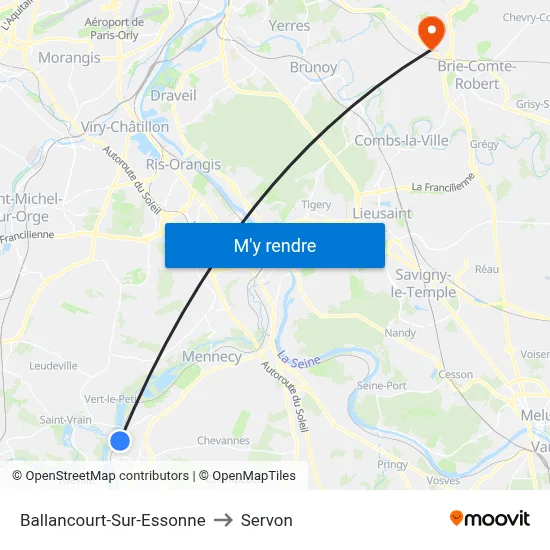 Ballancourt-Sur-Essonne to Servon map