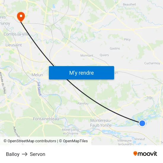 Balloy to Servon map