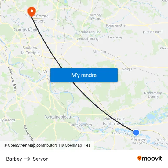 Barbey to Servon map