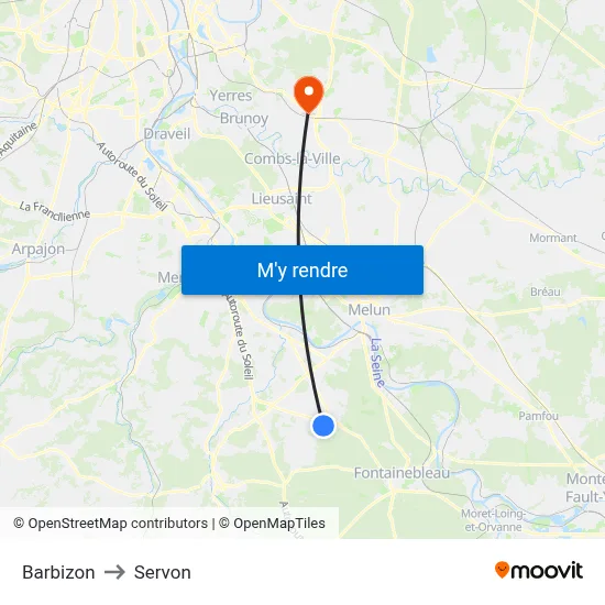 Barbizon to Servon map