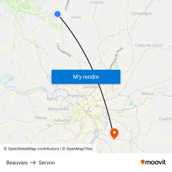 Beauvais to Servon map
