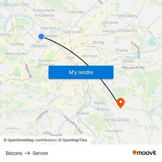 Bezons to Servon map