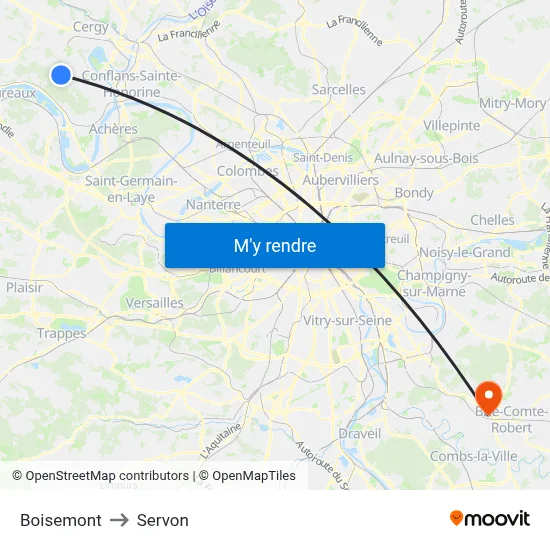 Boisemont to Servon map