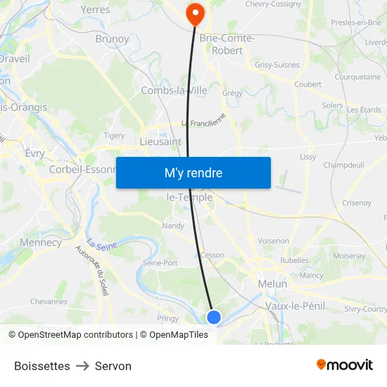 Boissettes to Servon map