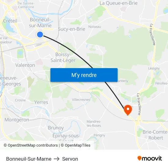 Bonneuil-Sur-Marne to Servon map