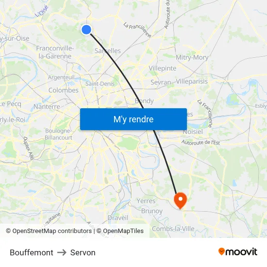 Bouffemont to Servon map