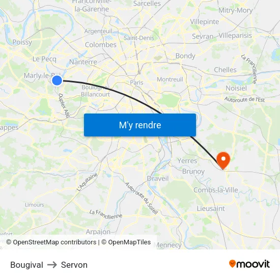 Bougival to Servon map