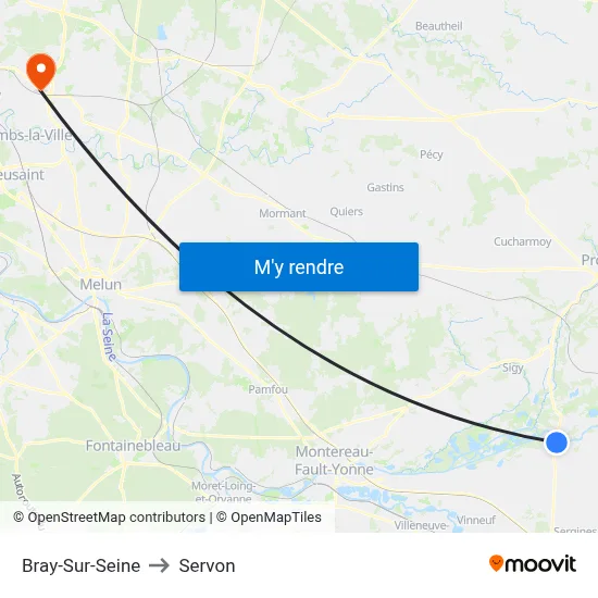 Bray-Sur-Seine to Servon map