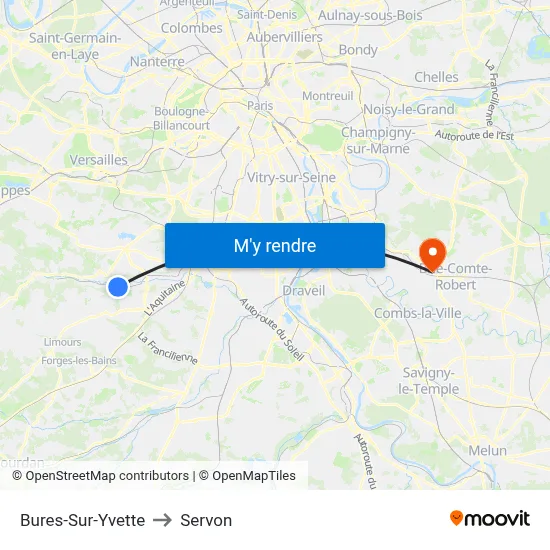 Bures-Sur-Yvette to Servon map