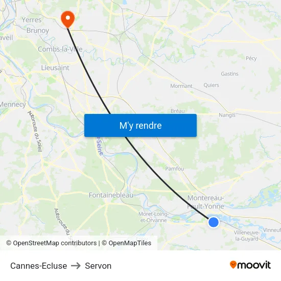 Cannes-Ecluse to Servon map