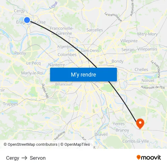 Cergy to Servon map