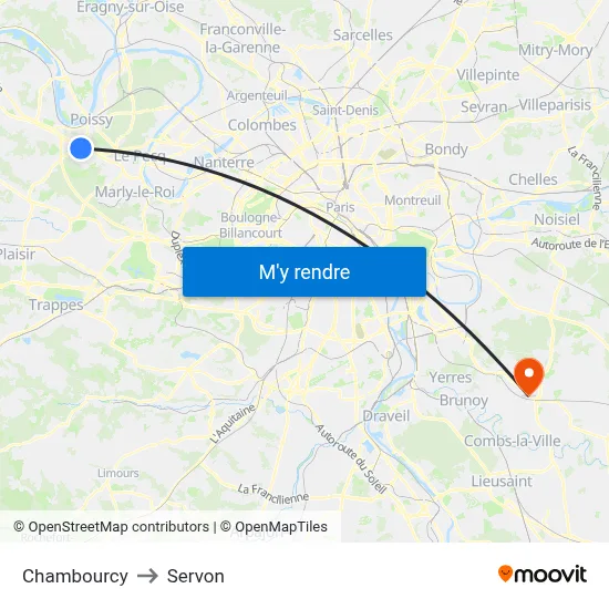 Chambourcy to Servon map