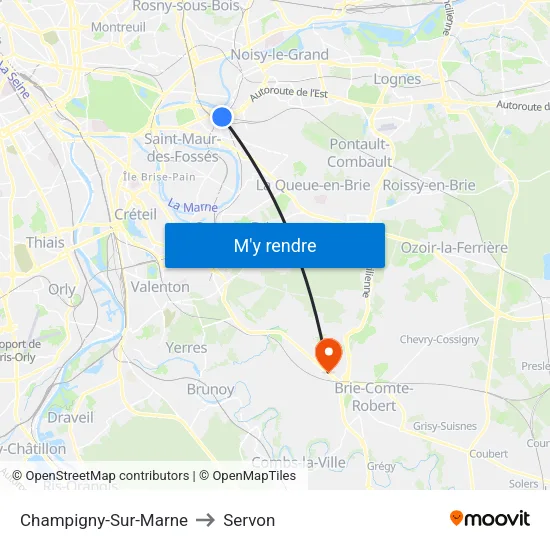 Champigny-Sur-Marne to Servon map