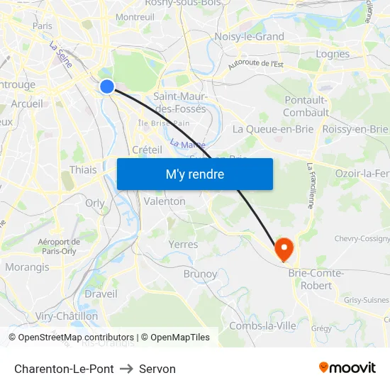 Charenton-Le-Pont to Servon map