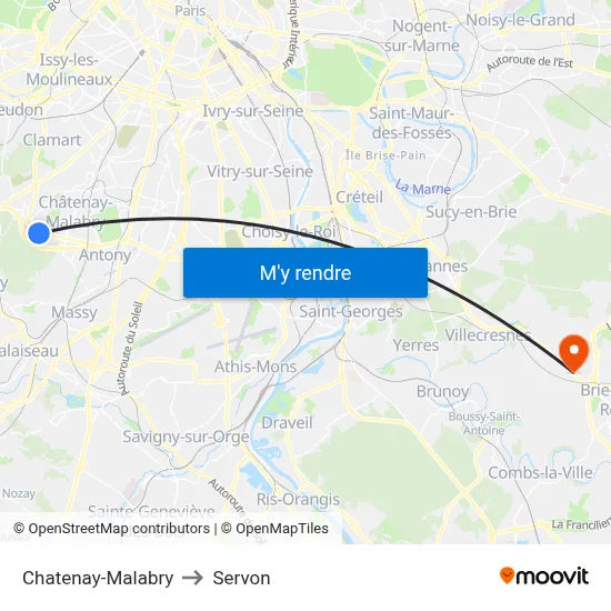 Chatenay-Malabry to Servon map