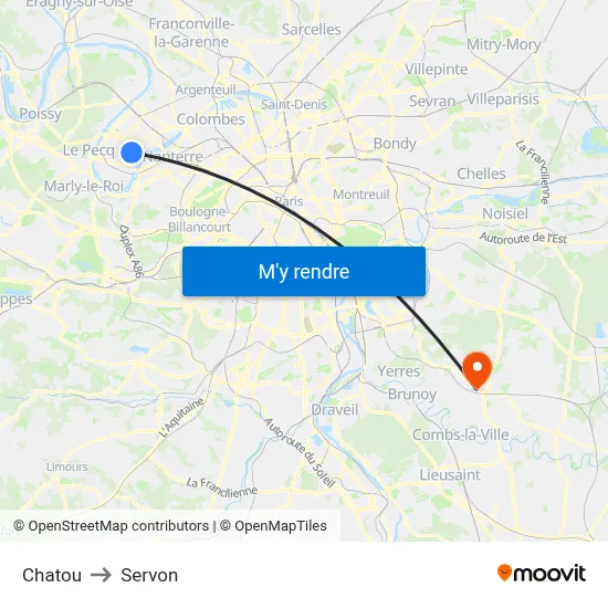 Chatou to Servon map