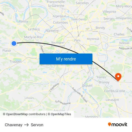 Chavenay to Servon map