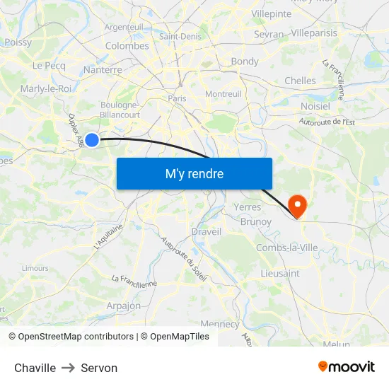 Chaville to Servon map