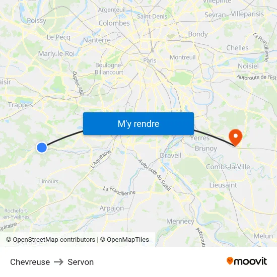 Chevreuse to Servon map