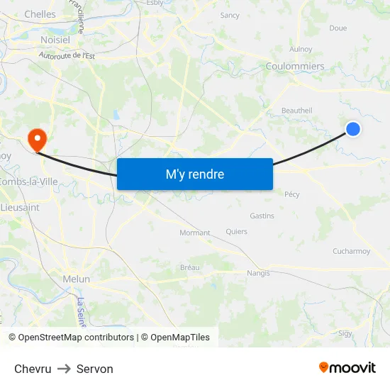 Chevru to Servon map